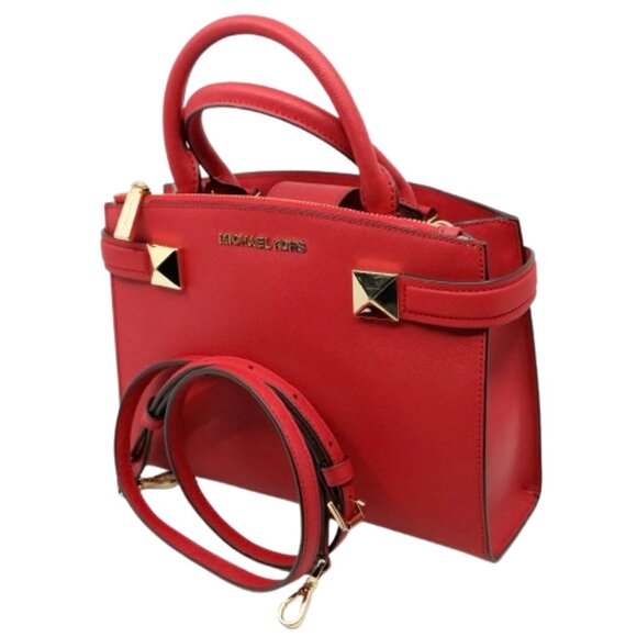 MICHAEL KORS~Karla East West~DOUBLE ZIP CROSSBODY SMALL SATCHEL RED LEATHER BAG - Picture 1 of 6